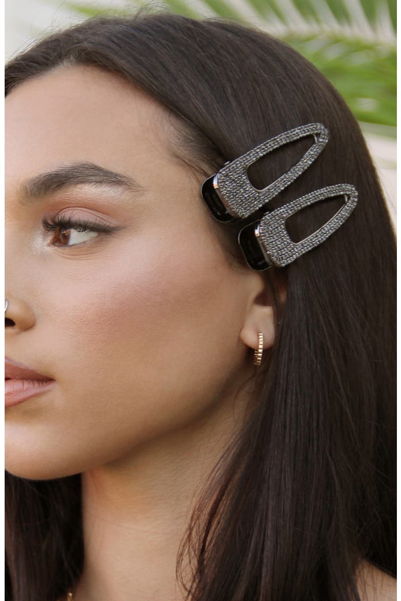 Set of 2 Crystal Hair Clips, Alternate, color, GREY