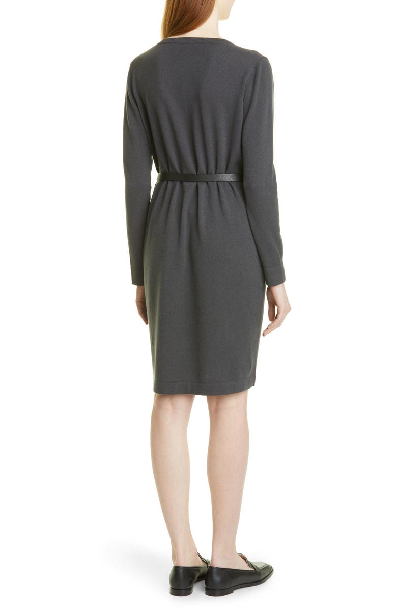 Fabiana Filippi Beaded Pocket Belted Wool Blend Long Sleeve Knit Dress, Alternate, color, Dark Grey