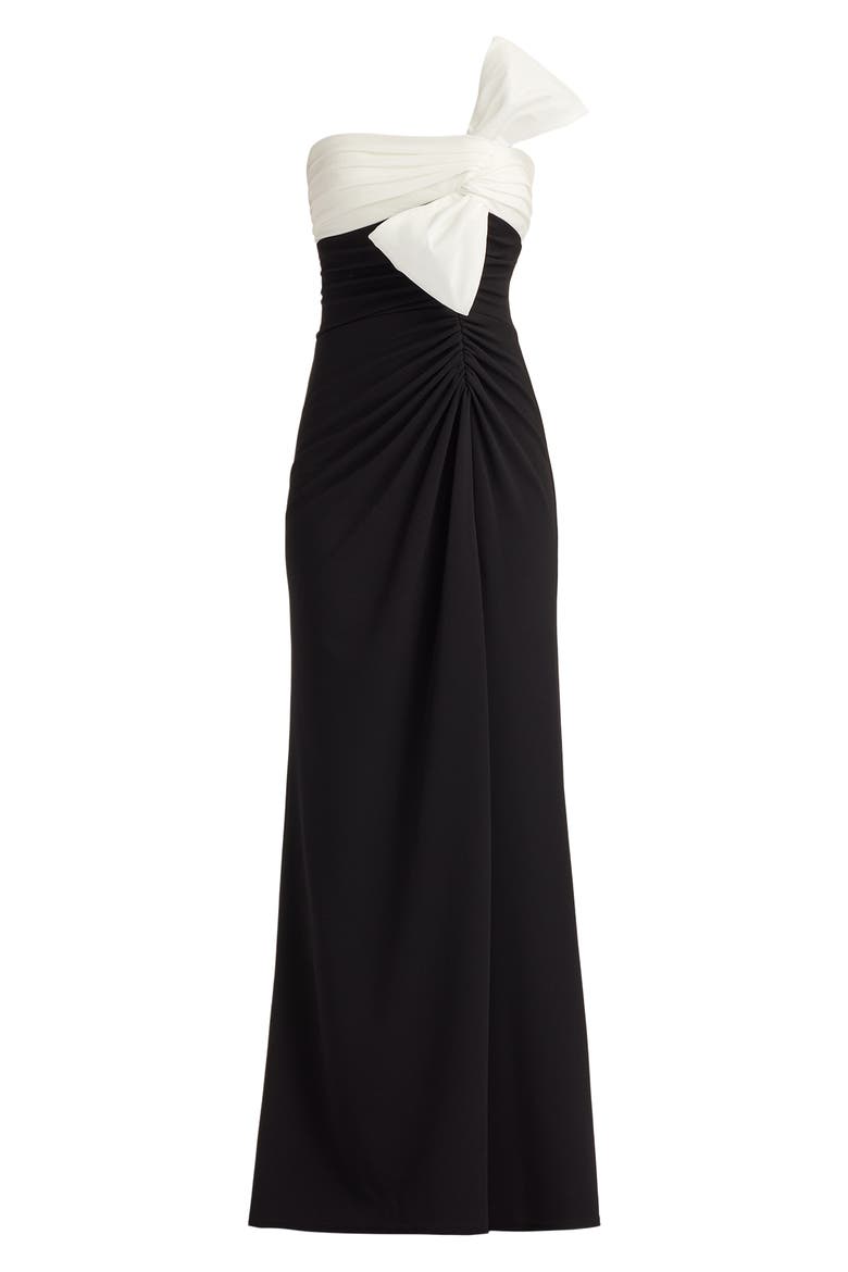 Taffeta Bow One-Shoulder Gown, Alternate, color, BLACK/ WHITE