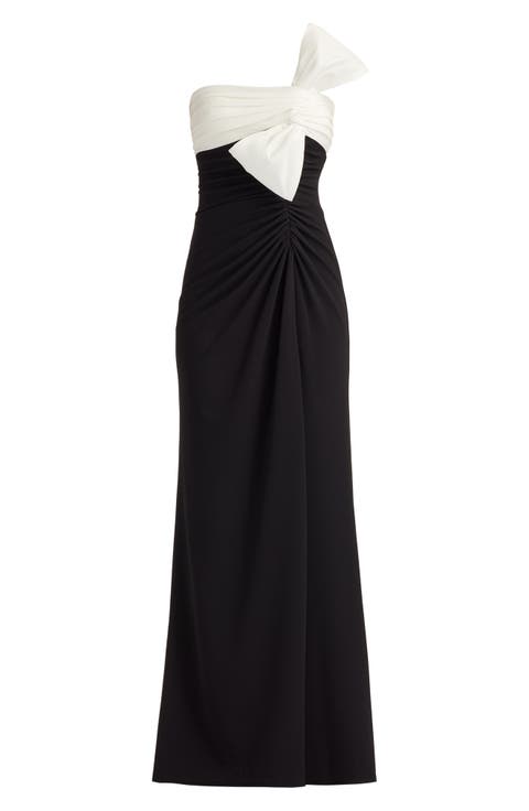 Taffeta Bow One-Shoulder Gown