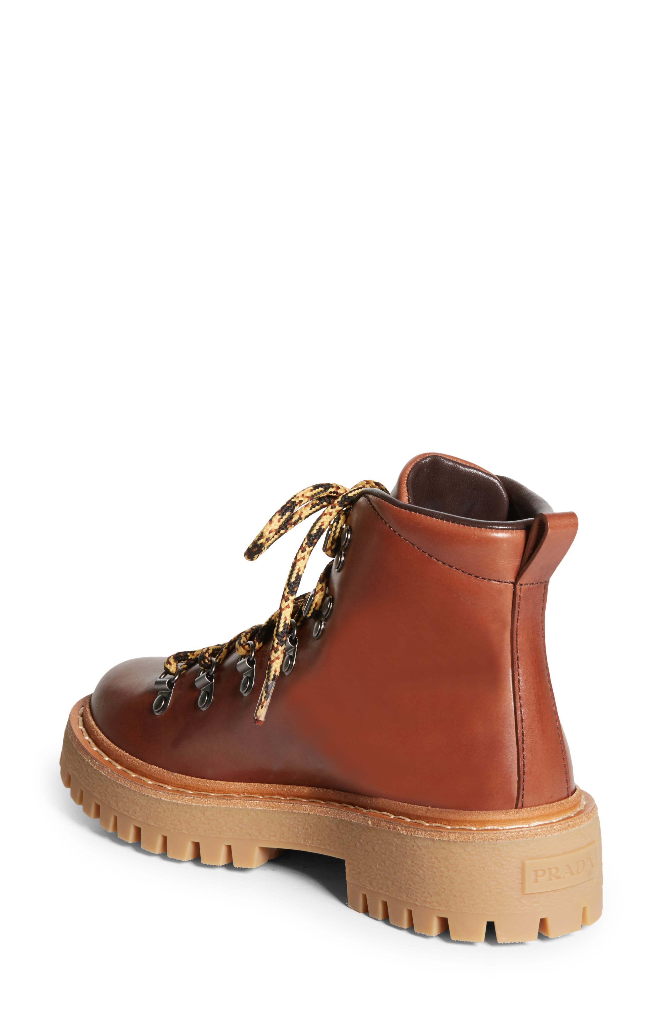 Prada St. Moritz Hiking Boot, Alternate, color, Cognac