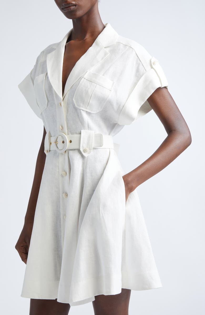 Zimmermann Awaken Belted Linen Shirtdress, Alternate, color, Ivory