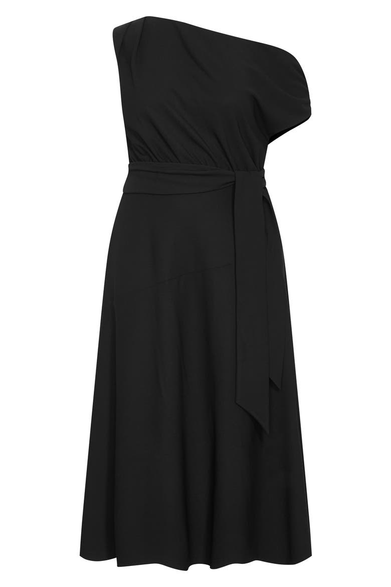 Kate One-Shoulder Crepe Midi Dress, Alternate, color, BLACK