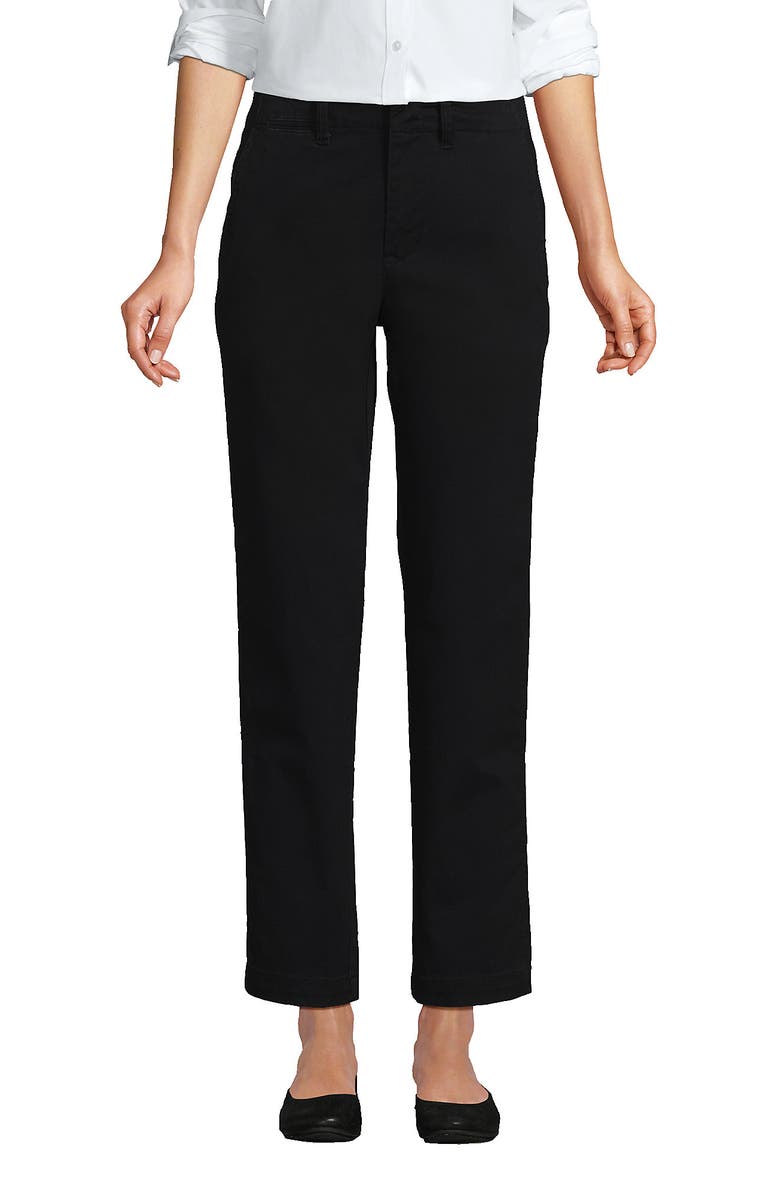 Lands' End Mid Rise Classic Straight Leg Chino Ankle Pants, Main, color, Black