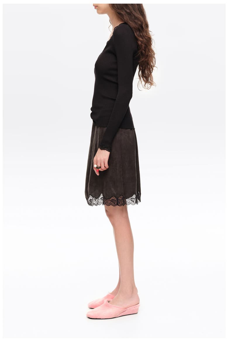 Lace Hem Mini Skirt, Alternate, color, WASHED BLACK