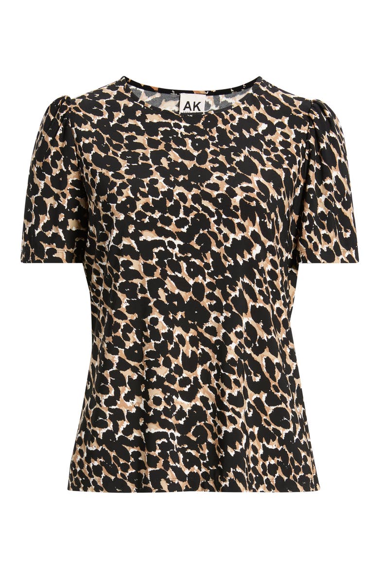Leopard Print Puff Shoulder Top, Alternate, color, VICUNA MULTI