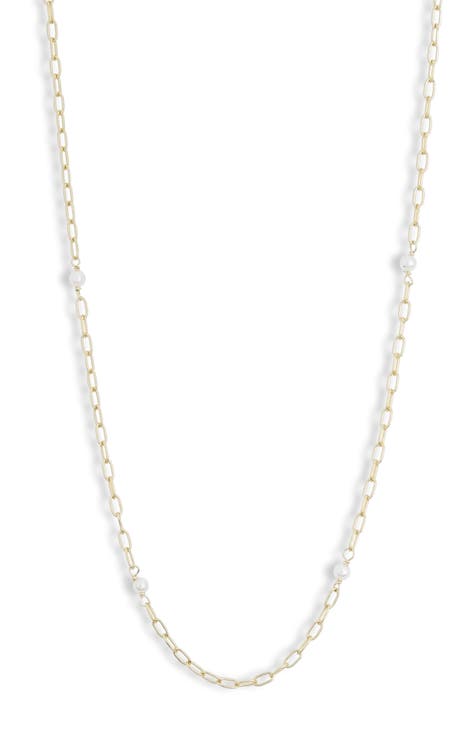 Imitation Pearl Paperclip Chain Necklace