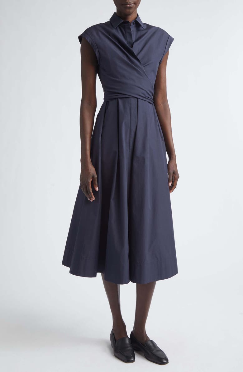 Lafayette 148 New York Organic Cotton Poplin Wrap Shirtdress, Main, color, Ink