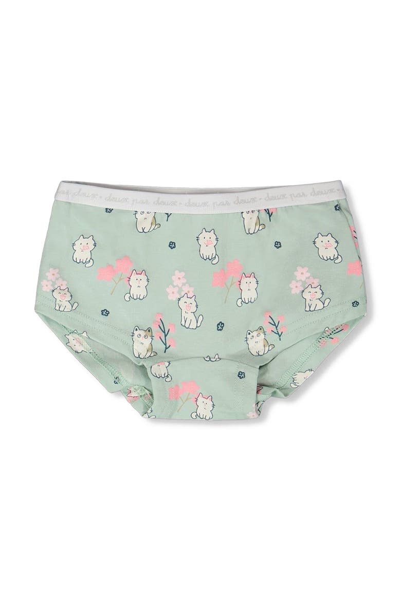 Organic Cotton Kitten Boyshort Panty, Main, color, Green Kitten Print