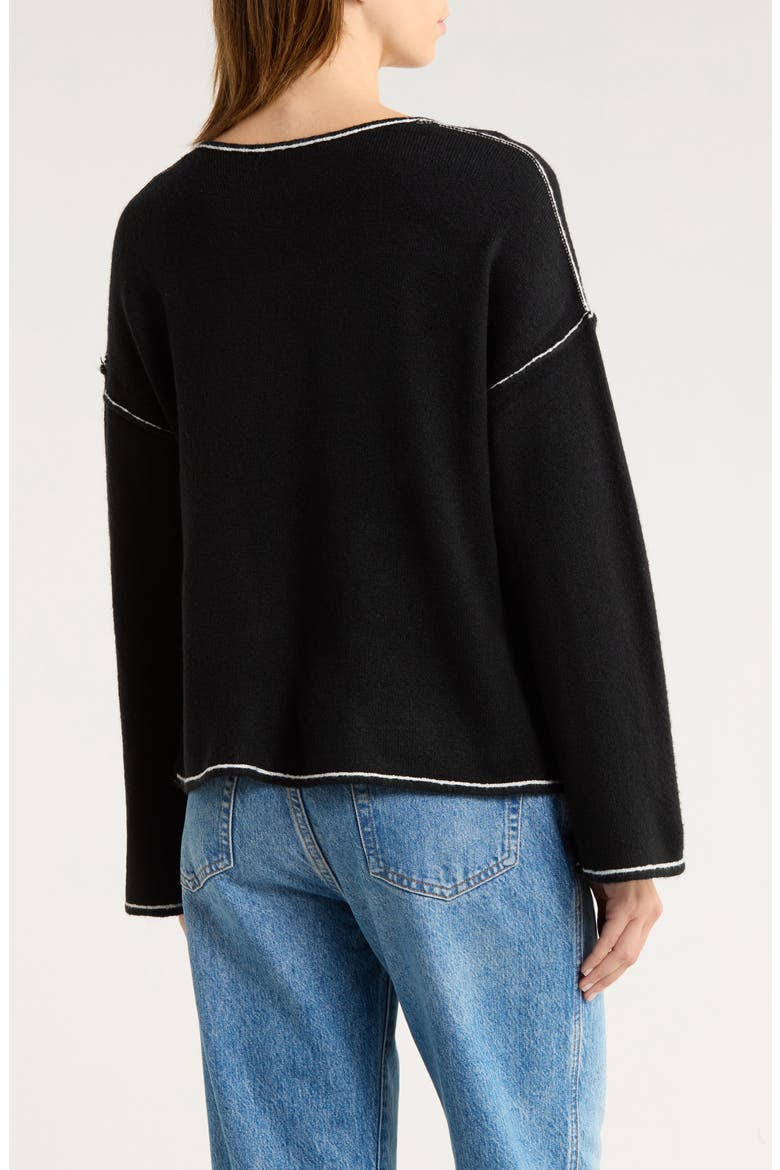 Contrast Detail V-Neck Sweater, Alternate, color, RICH BLACK