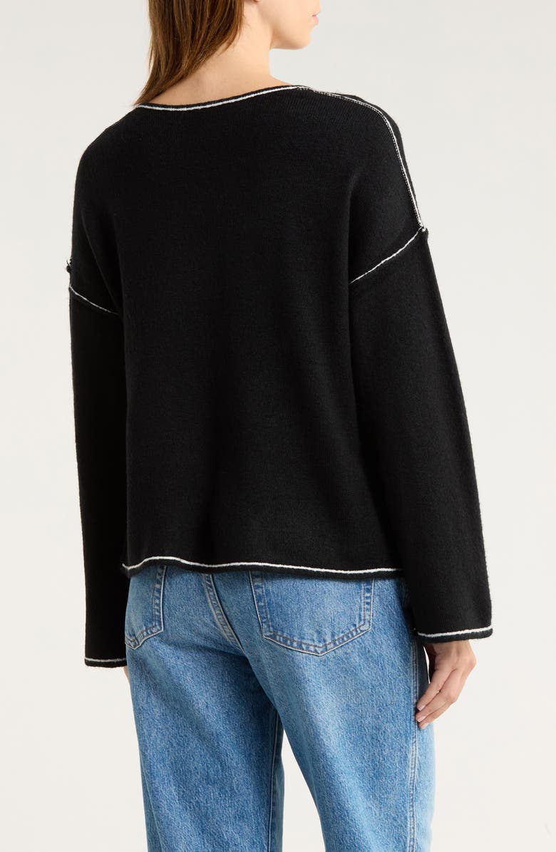 Vince Camuto Contrast Detail V-Neck Sweater, Alternate, color, Rich Black