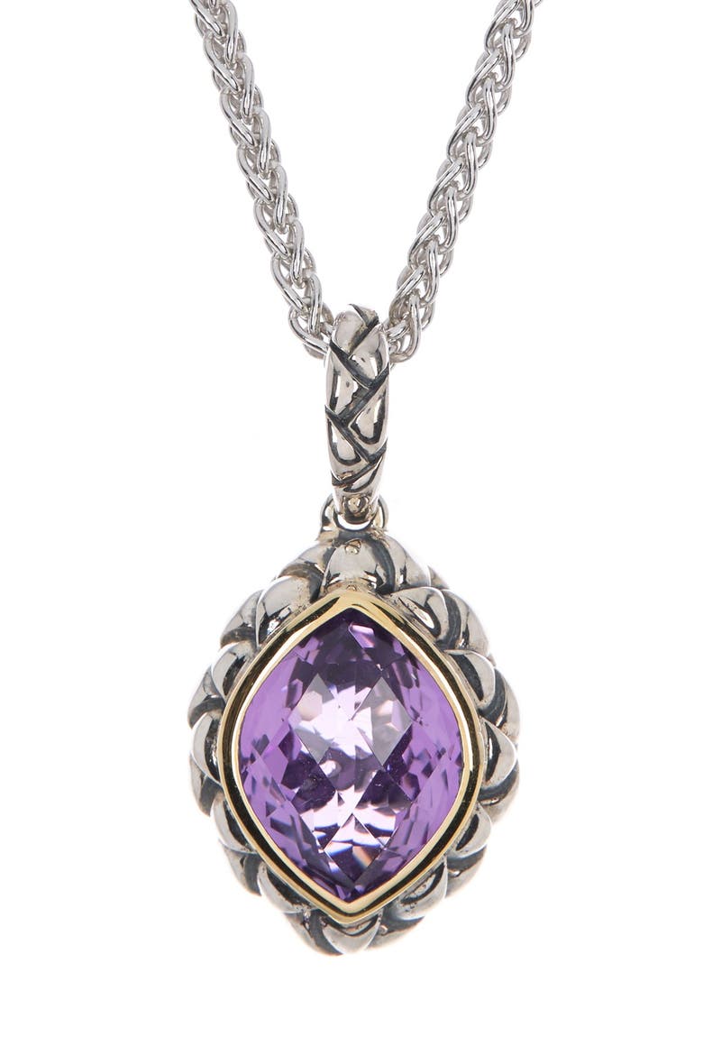 Sterling Silver & 18K Yellow Gold Amethyst Pendant Necklace, Main, color, PURPLE