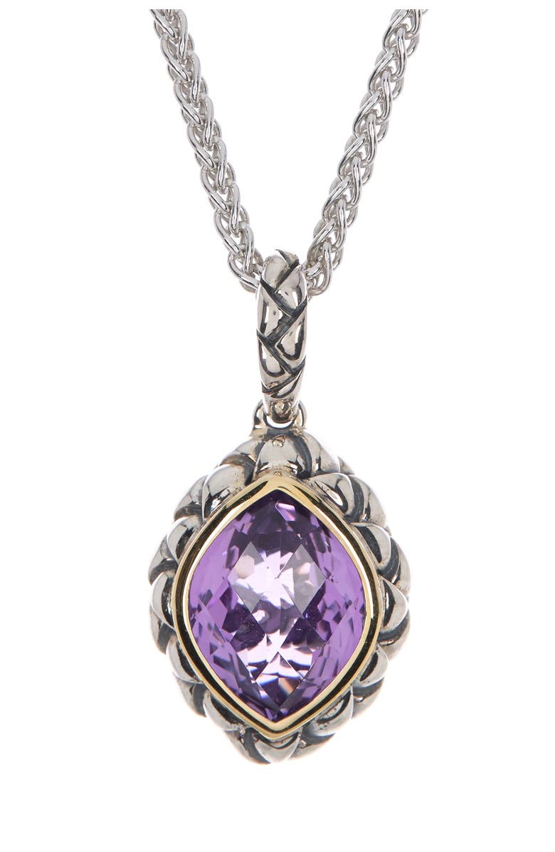 EFFY Sterling Silver & 18K Yellow Gold Amethyst Pendant Necklace, Main, color, 