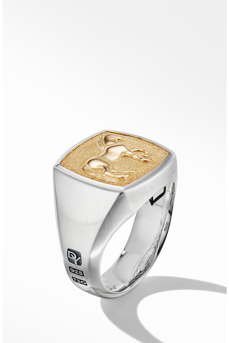 Petrvs® Horse Signet Ring with 18K Yellow Gold, Alternate, color, SILVER/ YELLOW GOLD