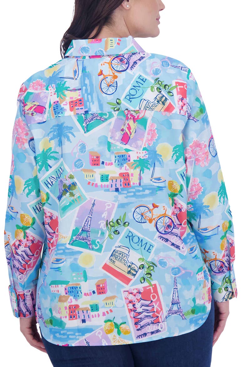 Meghan Travel Print Cotton Button-Up Shirt, Alternate, color, BLUE MULTI