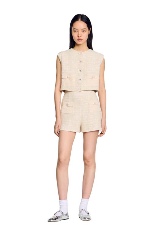 Sandro Decorative Tweed Shorts In Yellow/ecru