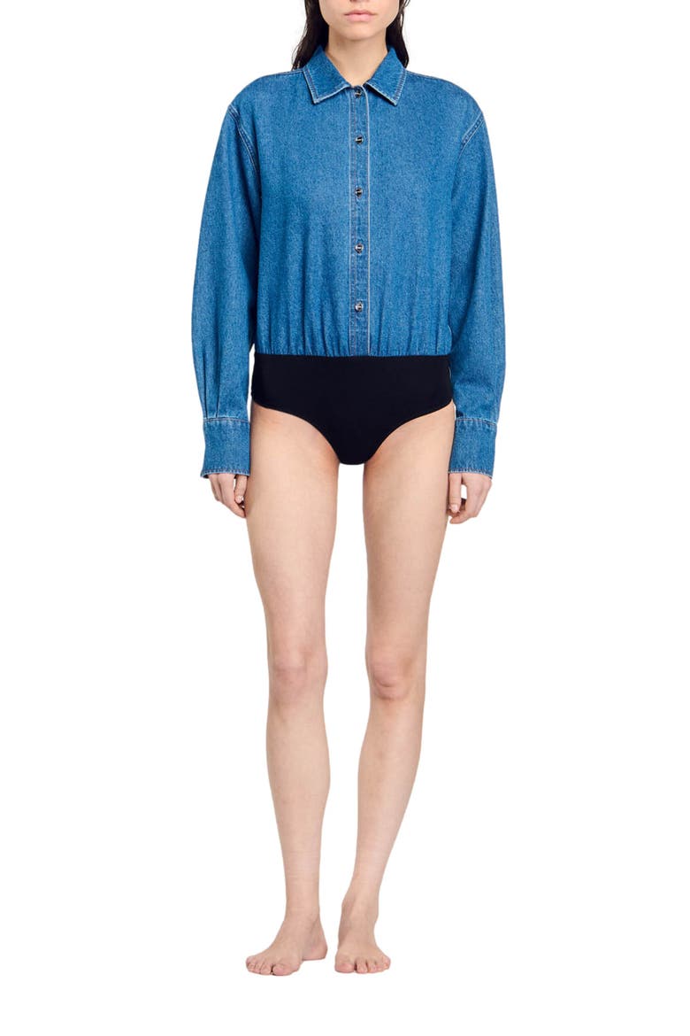 Denim shirt bodysuit, Alternate, color, Blue jean