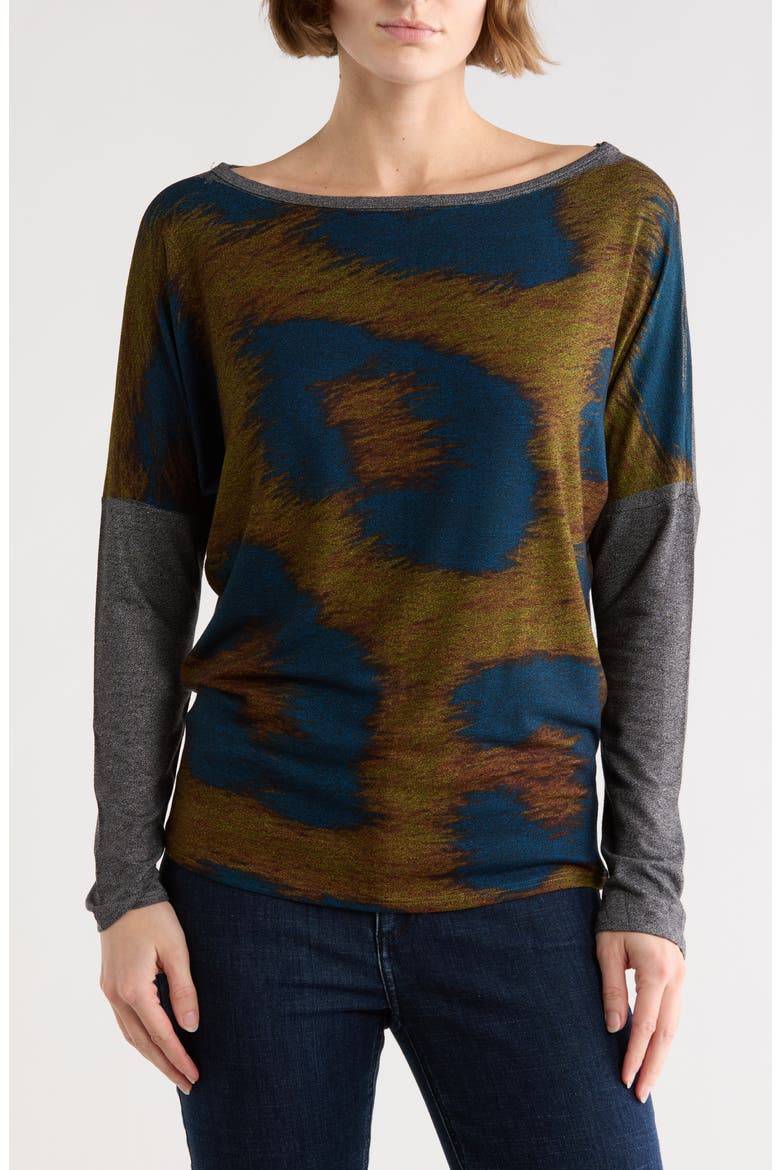 Stripe Boat Neck Sweater, Main, color, CHARCOAL/ BLUE/ BROWN