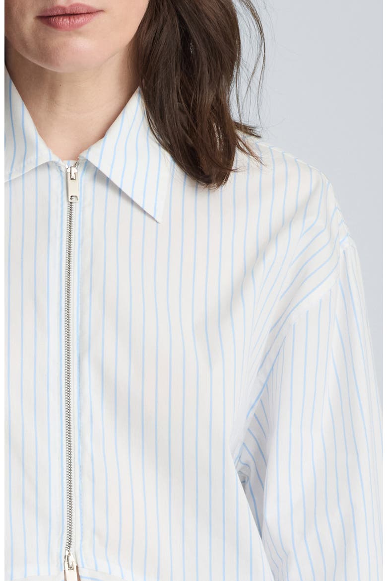 Oversize Half Zip Split Front Cotton Blend Top, Alternate, color, PURE WHITE / LAKE BLUE
