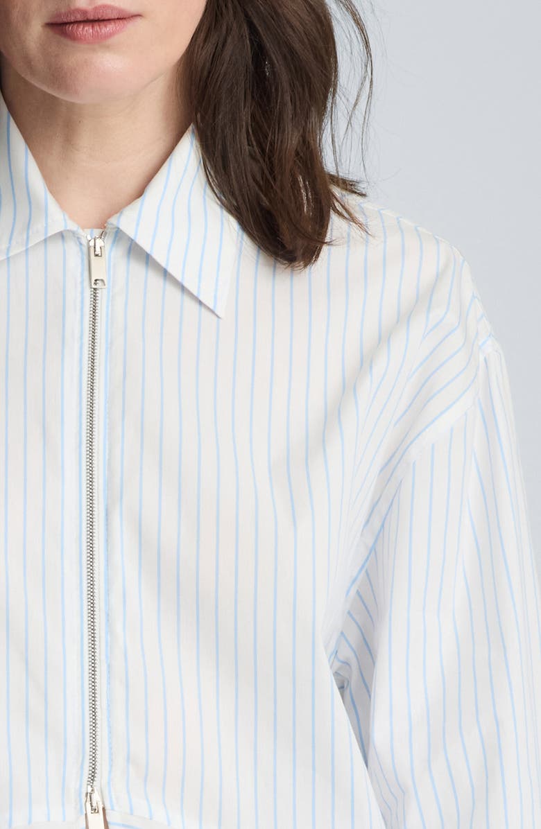 Kenneth Cole Oversize Half Zip Split Front Cotton Blend Top, Alternate, color, Pure White / Lake Blue