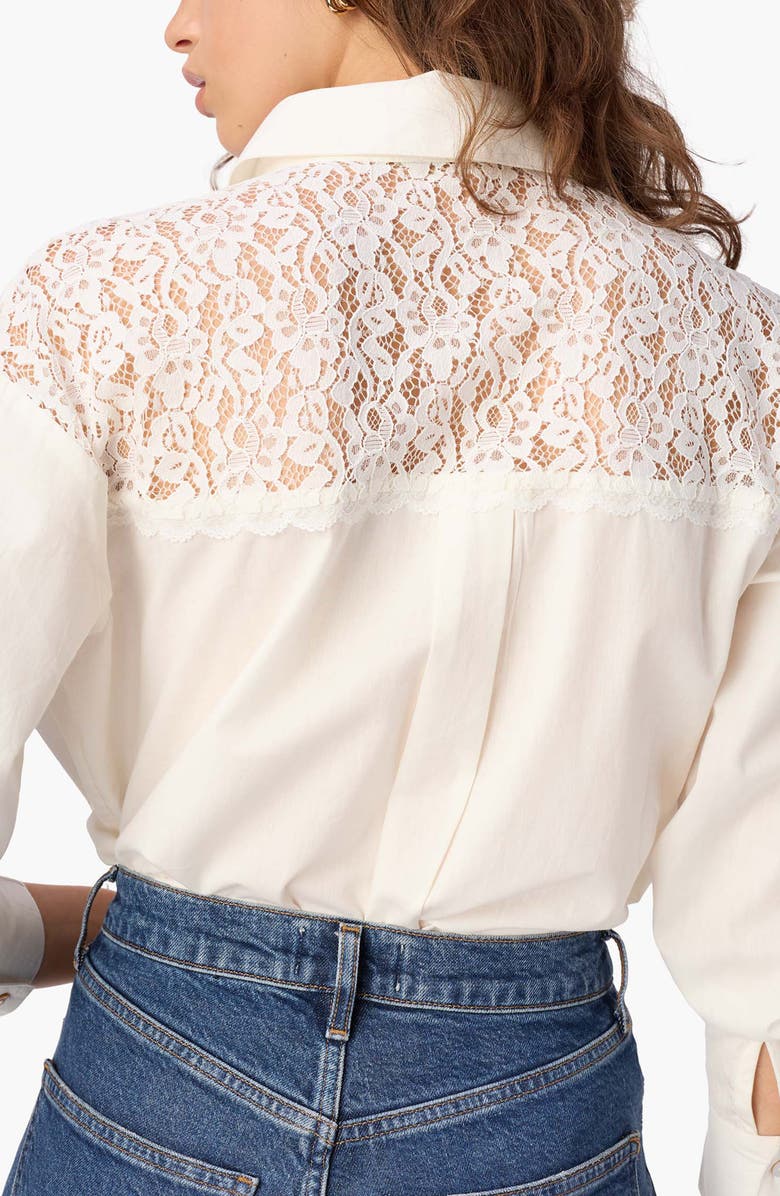 CAMI NYC Silas Lace Yoke Cotton Poplin Shirt, Alternate, color, Macadamia