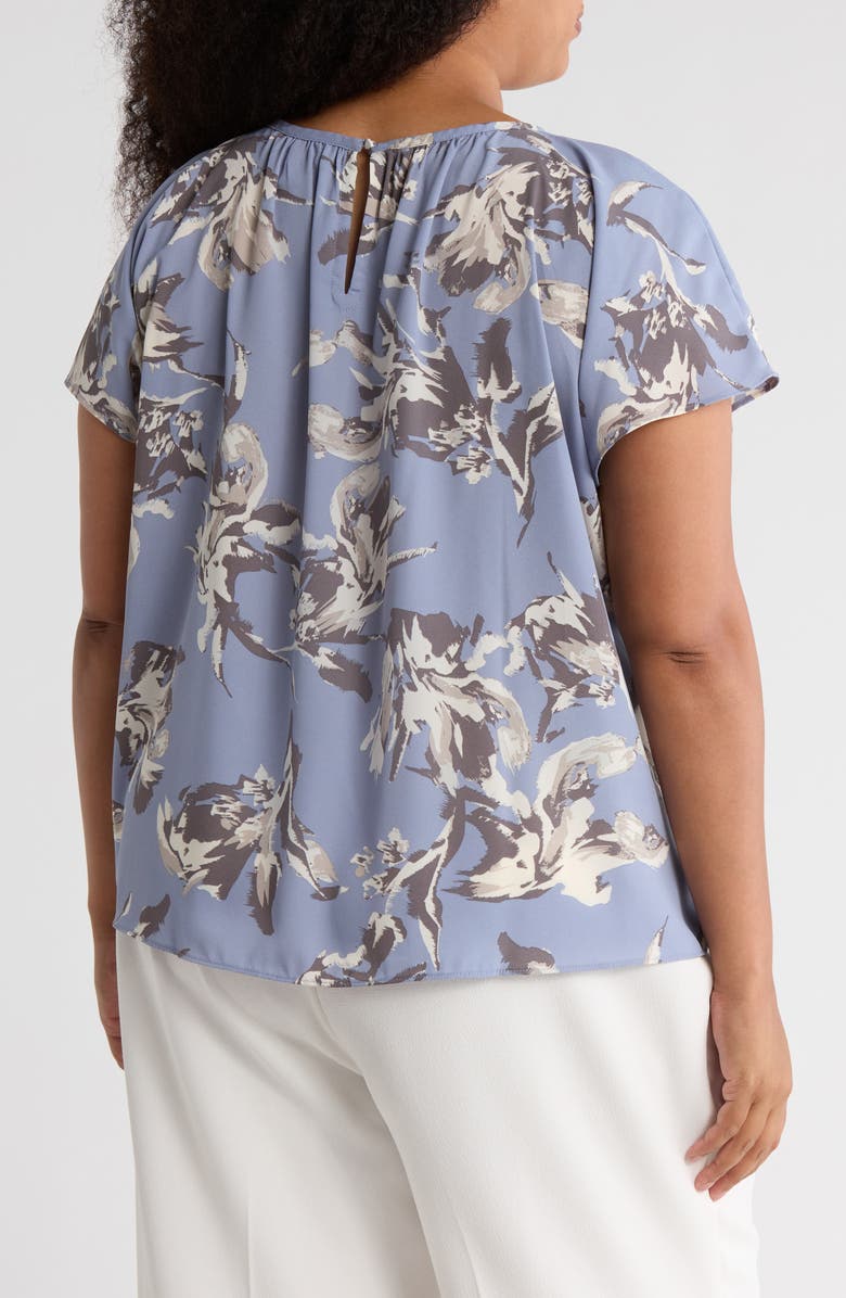 NORDSTROM RACK Gathered Crewneck Short Sleeve Top, Alternate, color, Blue- Grey Billie Abstract