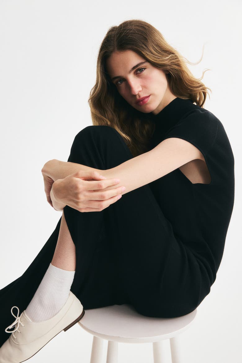 Fine-Knit Mock Turtleneck Dress, Alternate, color, Black