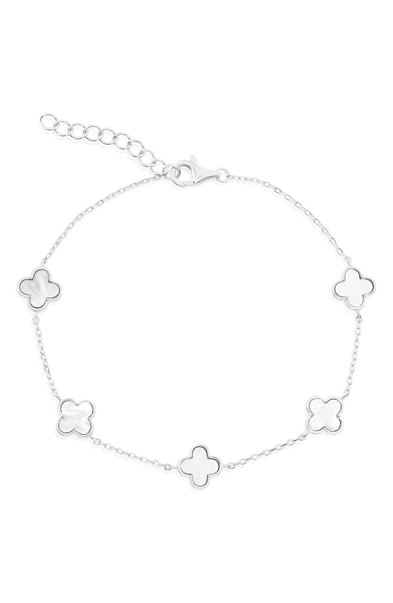 SIMONA Mother-of-Pearl Clover Station Chain Anklet