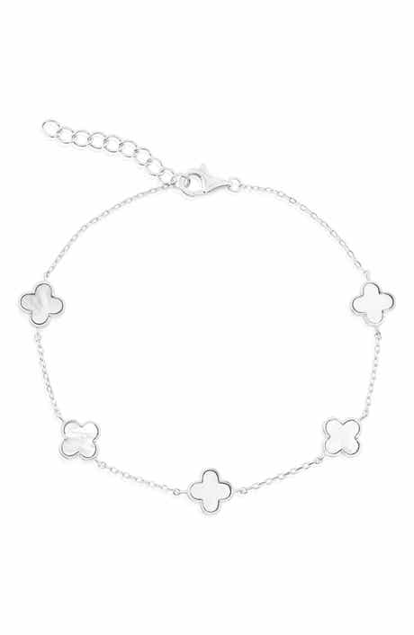 SIMONA Mother-of-Pearl Clover Station Chain Anklet