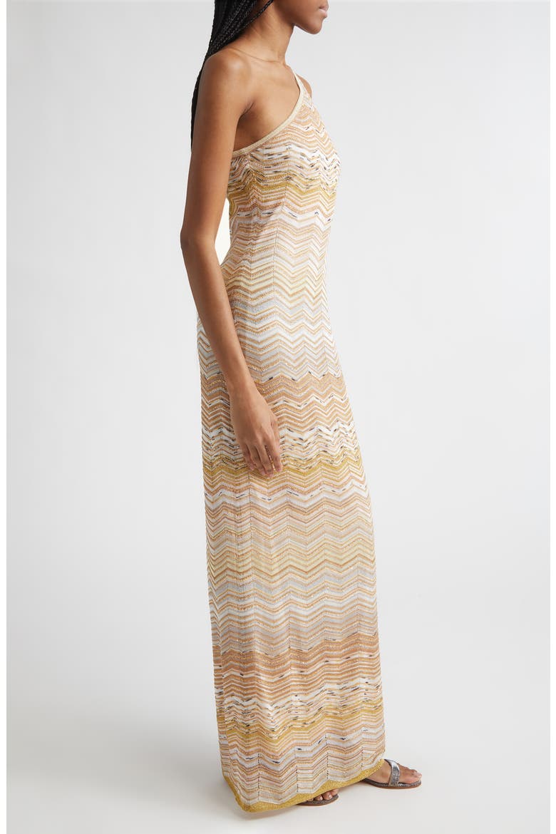 Zigzag One-Shoulder Column Gown, Alternate, color, LIGHT GOLD TONES