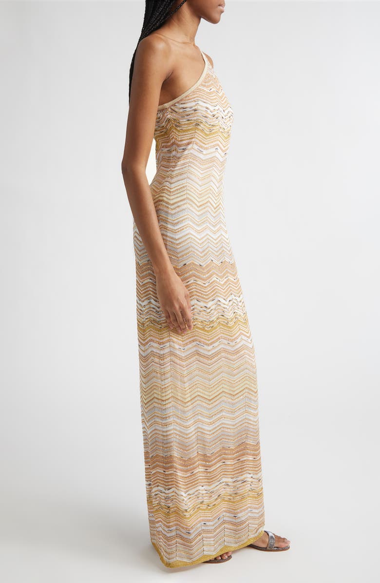 Missoni Zigzag One-Shoulder Column Gown, Alternate, color, Light Gold Tones