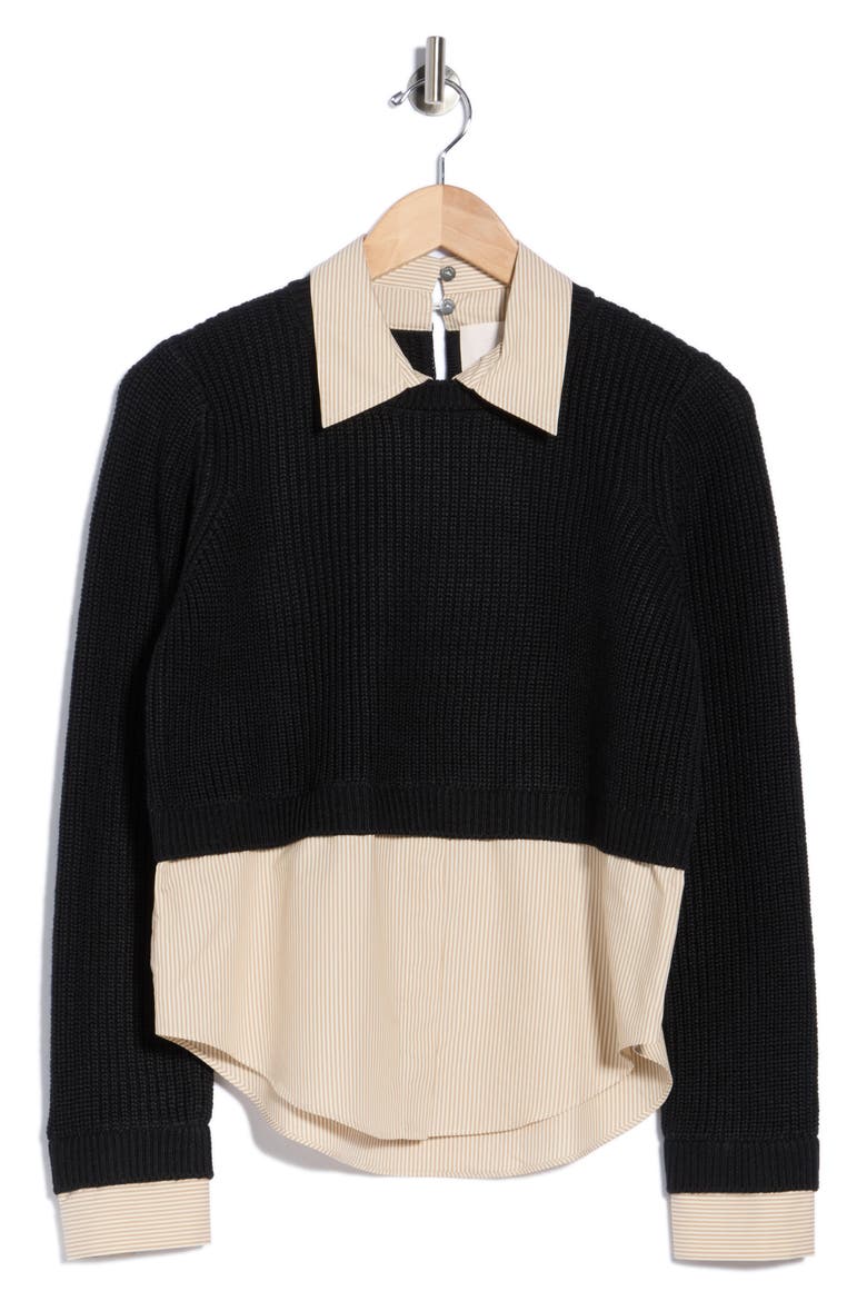 Amadea Wool Blend Prestyled Pullover Sweater, Main, color, BLACK/ CAPPUCINO STRIPE