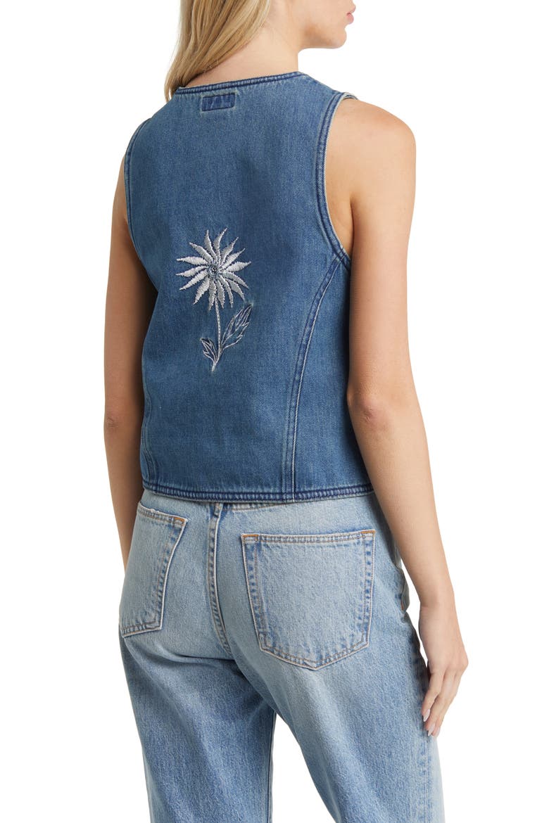 Frisco Flower Embroidered Denim Vest, Alternate, color, TWO TONE INDIGO