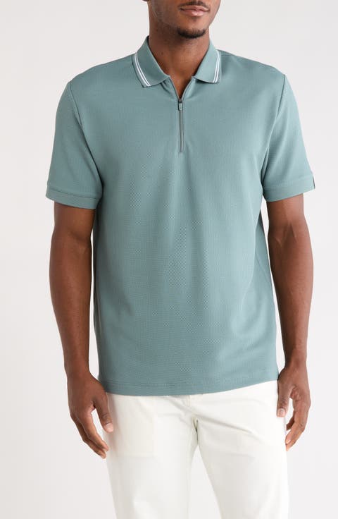 Textured Quarter Zip Knit Polo