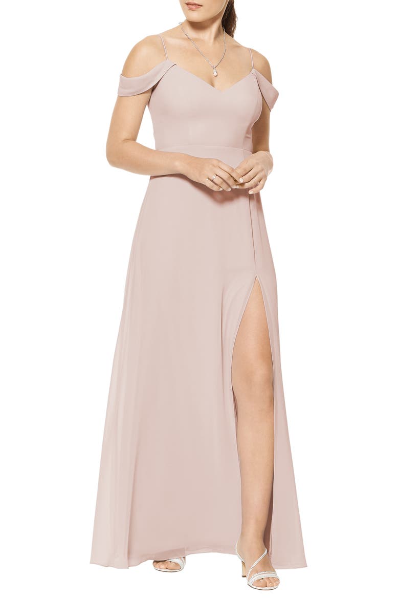 Cold Shoulder A-Line Chiffon Gown, Main, color, FROST ROSE