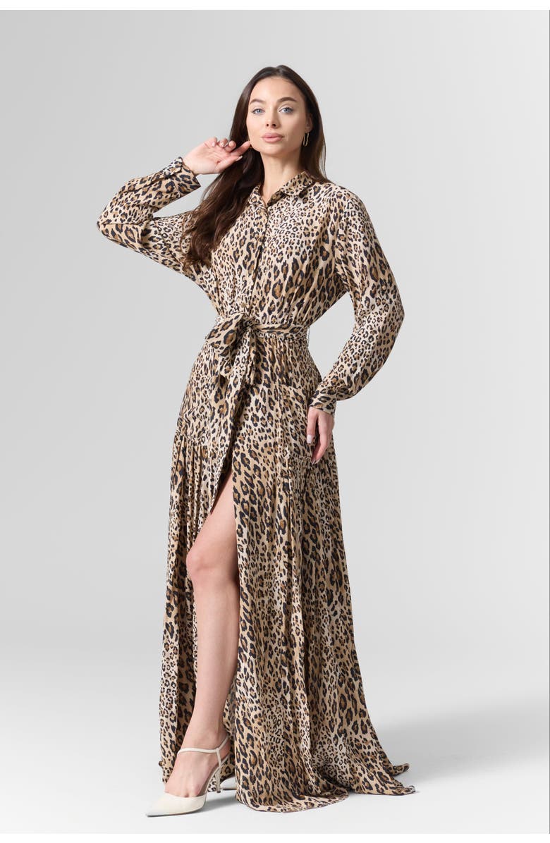 Le Fafo Printed Maxi Belted Shirtdress, Alternate, color, Animal Print