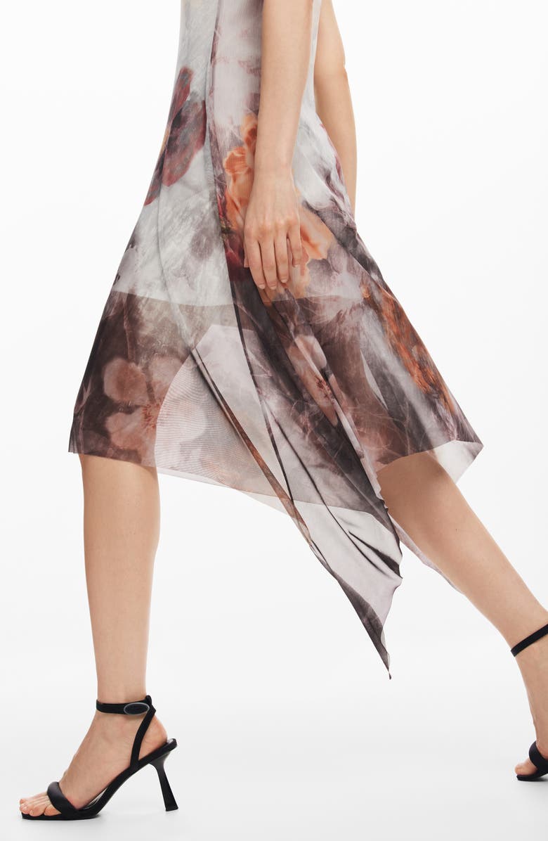 Desigual Floral Sleeveless Handkerchief Hem Dress, Alternate, color, Black/ Ivory