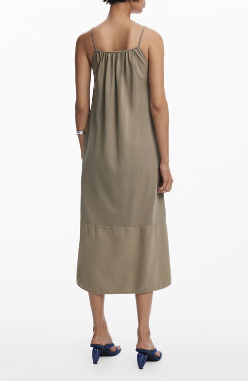 Desigual Floral Embroidered Cotton Midi Dress In Gray