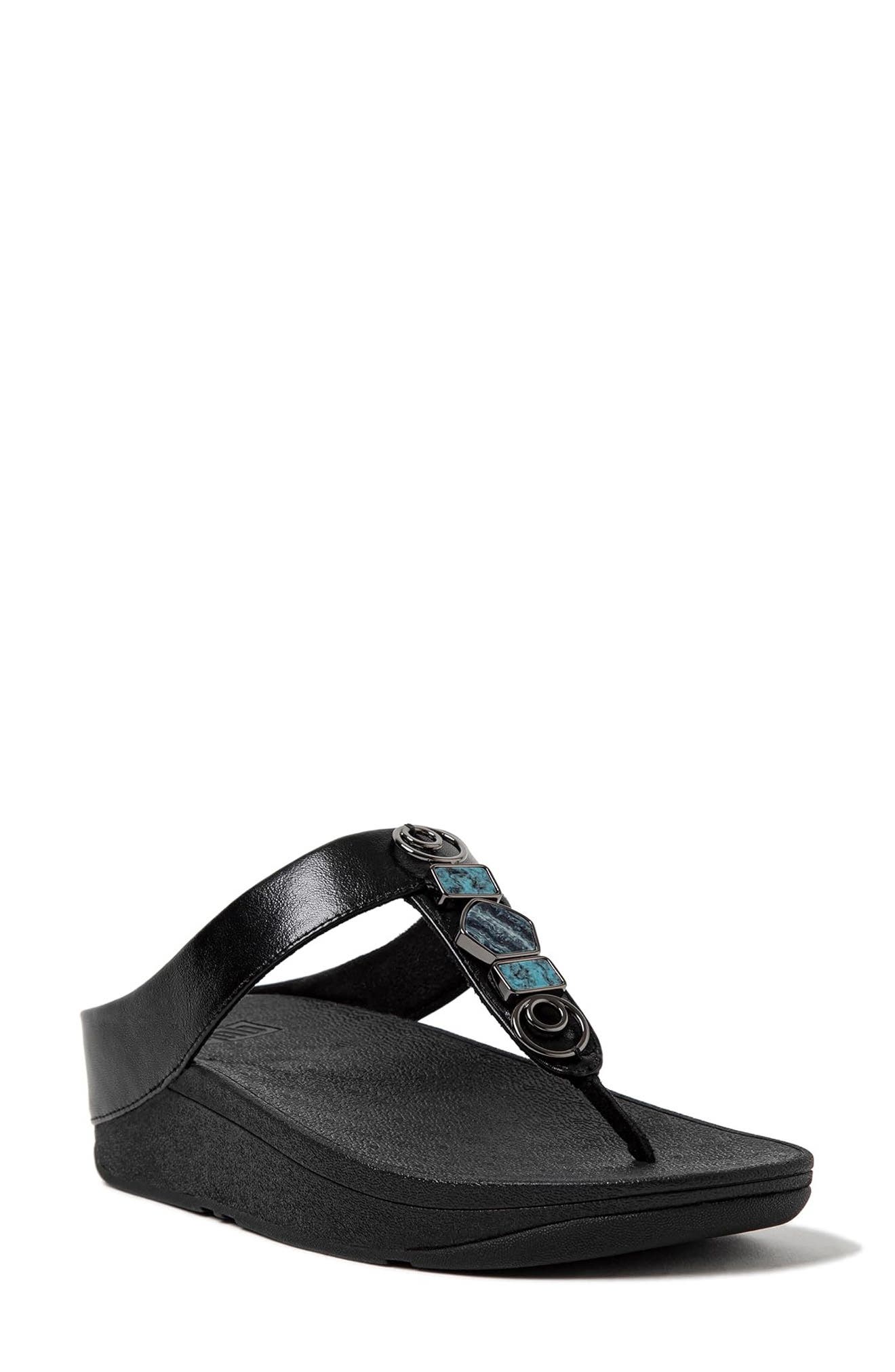 FitFlop Fino Stone Toe Post Wedge Sandal, Main, color, All Black