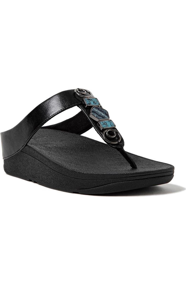 FitFlop Fino Stone Toe Post Wedge Sandal, Main, color, All Black