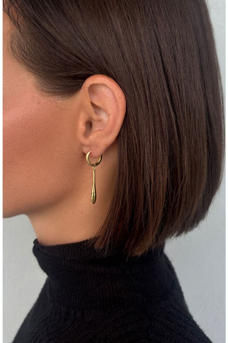 14k Gold Plated Elongated Teardrop Huggie Hoop Earrings, Alternate, color, GOLD