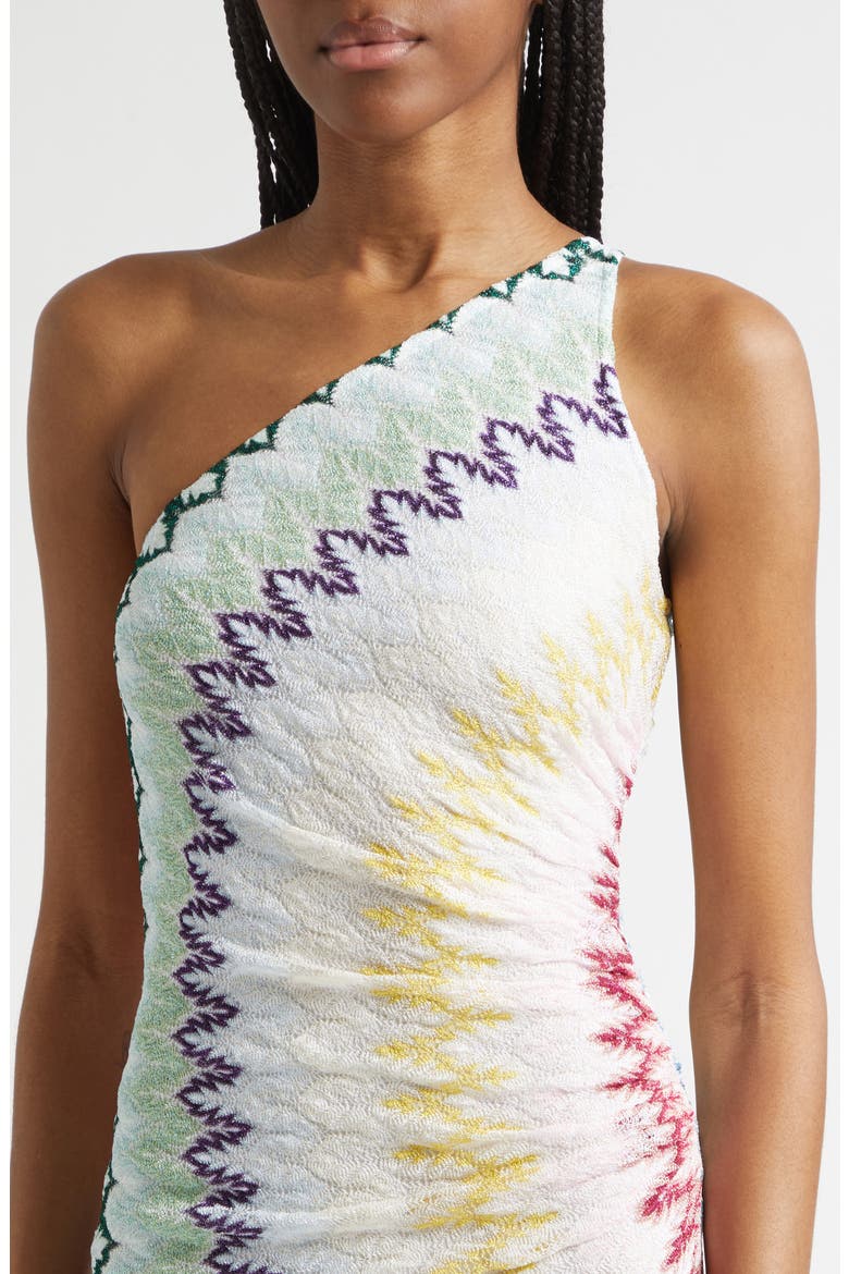 Metallic Zigzag Raschel Knit One-Shoulder Dress, Alternate, color, MULTICOLOR ON WHITE BASE