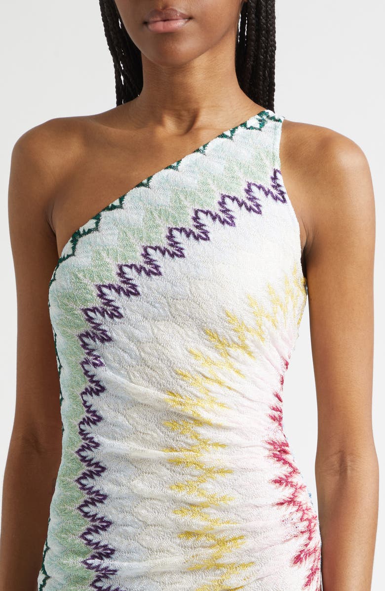 Missoni Metallic Zigzag Raschel Knit One-Shoulder Dress, Alternate, color, Multicolor On White Base