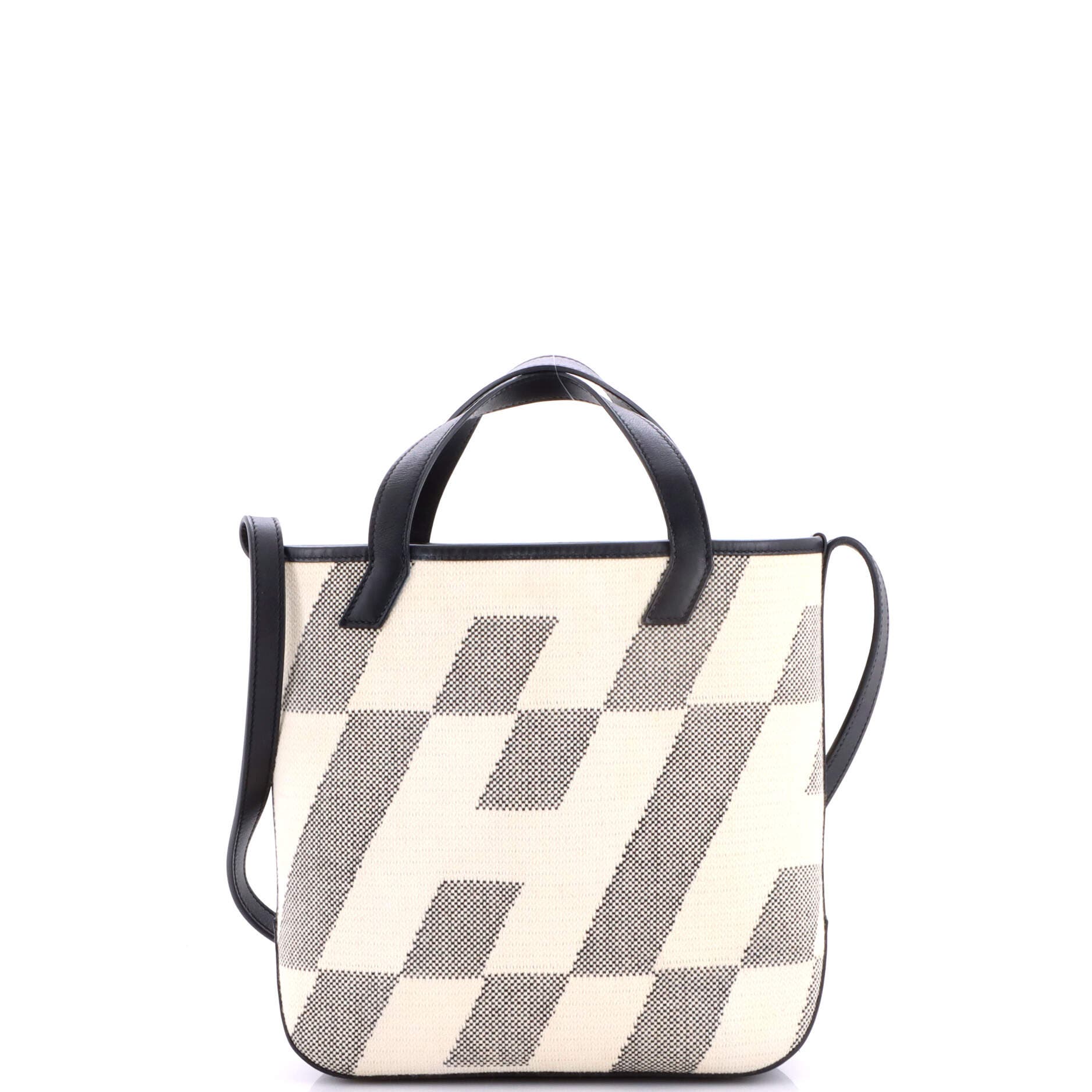 Cabas H en Biais Tote Canvas with Leather 27, Alternate, color, Noir