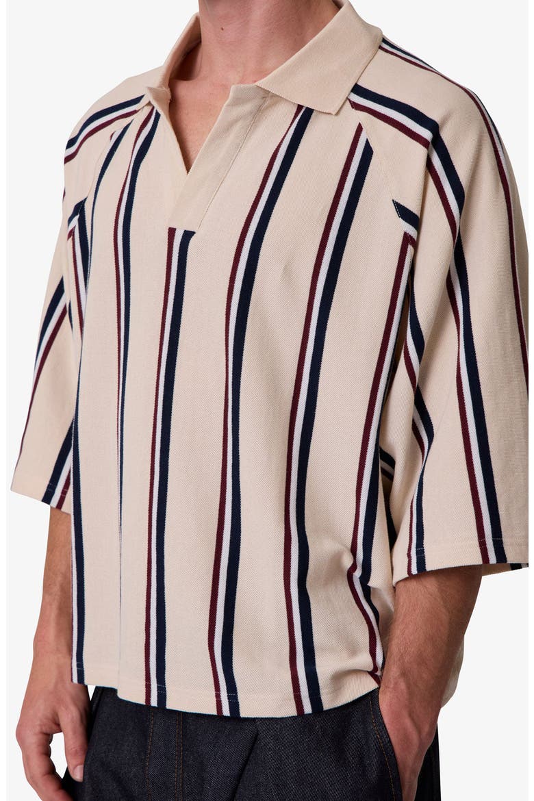 Striped Cotton Polo Shirt, Alternate, color, NATURAL/ NAVY