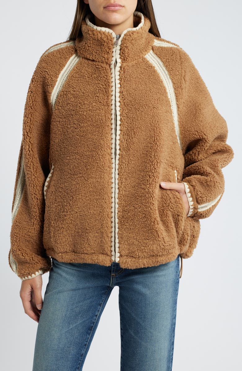 UGG<sup>®</sup> Nikia Open Stitch Detail Uggfluff Fleece Jacket, Main, color, Che