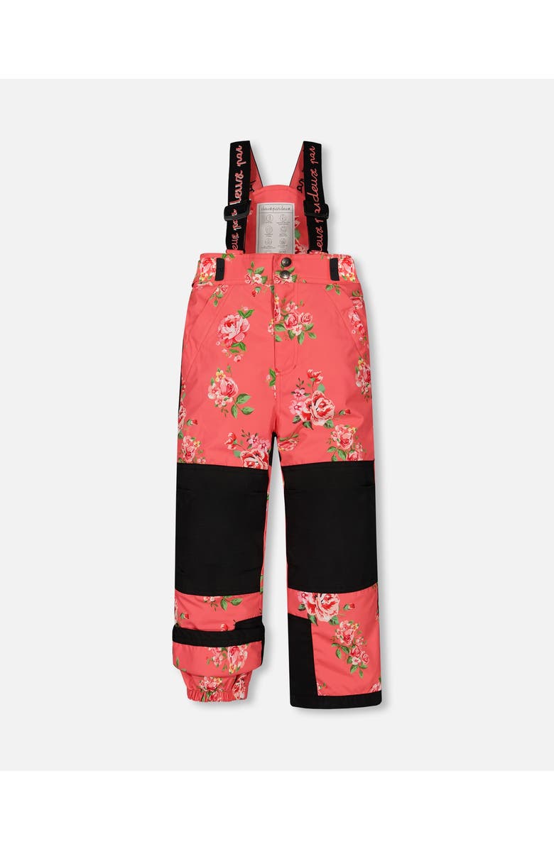 Deux par Deux Girl's Two Piece Snowsuit Black With Print Pant Printed Coral Flowers, Alternate, color, 