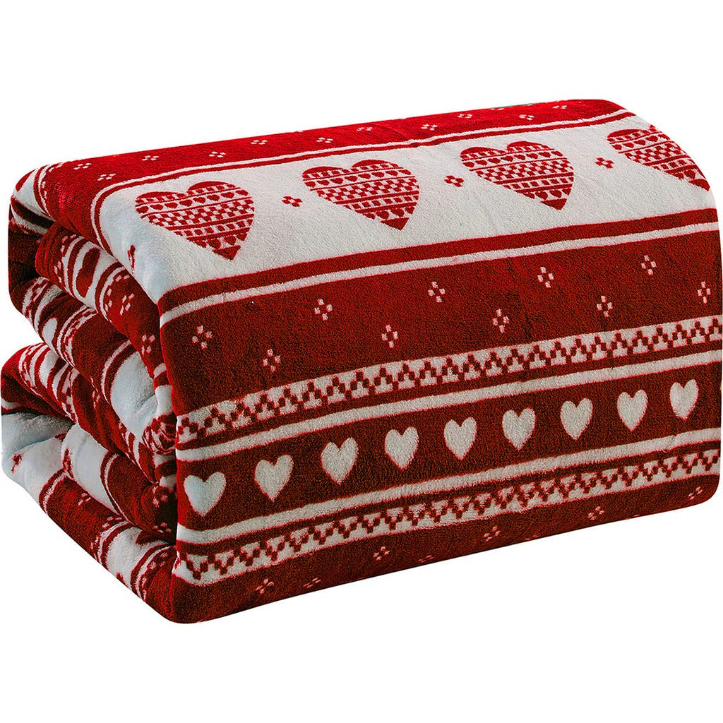 Luxury Home Heartfelt Fleece Throw Blanket In Burgundy