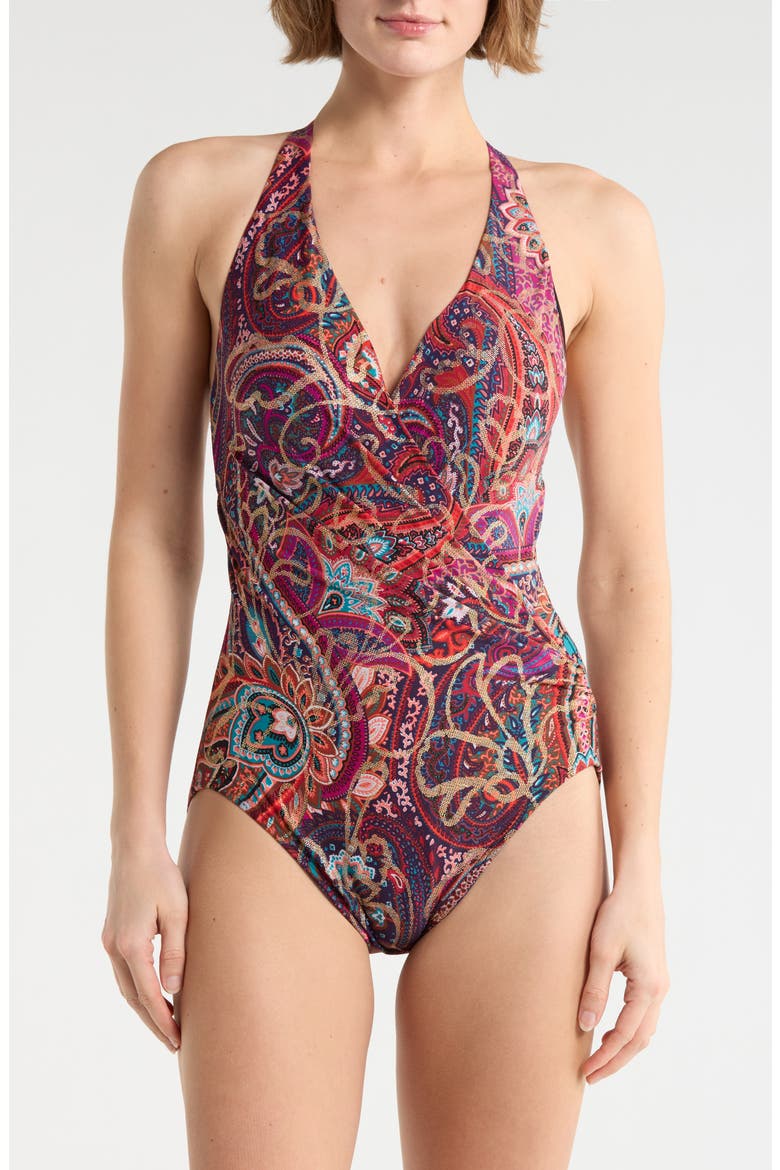 Dynasty Wrapsody Halter One-Piece Swimsuit, Main, color, PURPLE MULTI