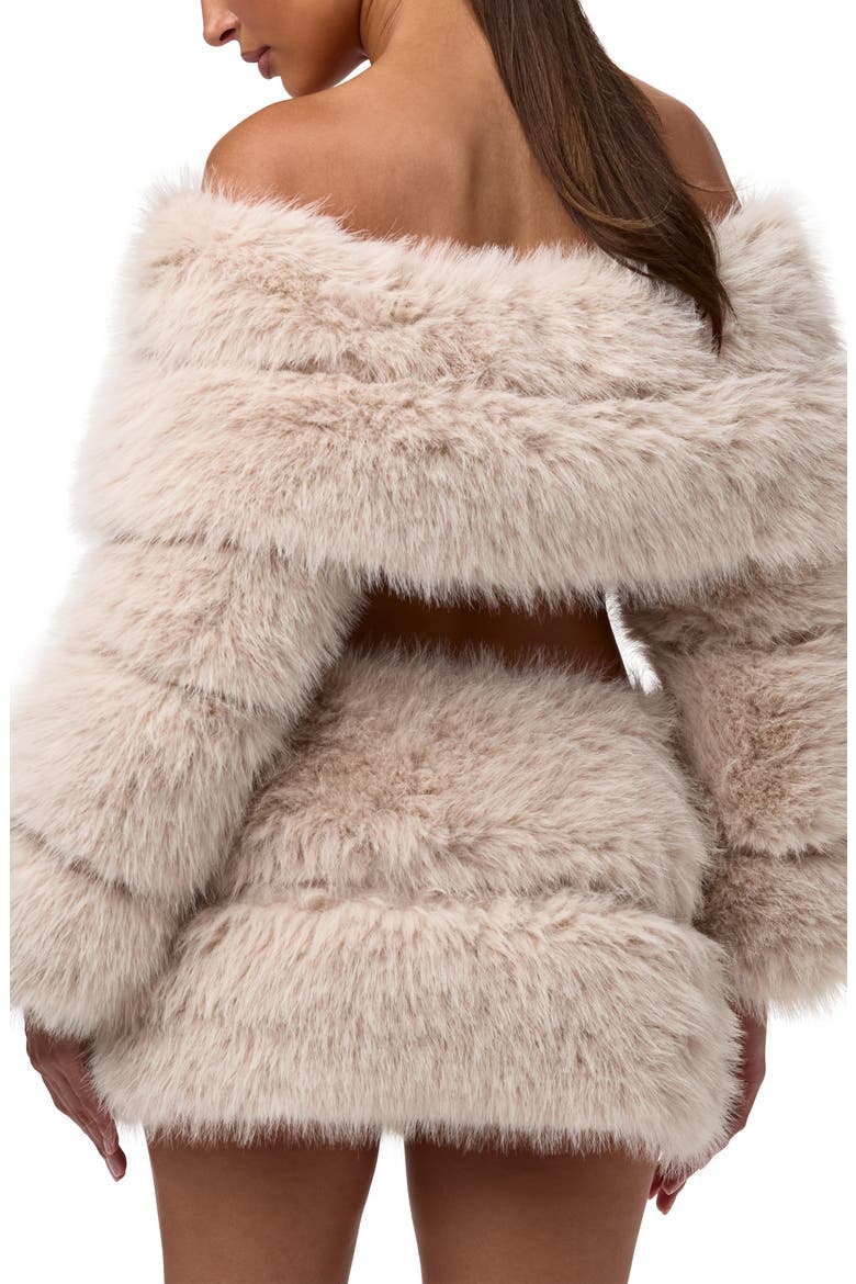 Faux Fur Off the Shoulder Long Sleeve Crop Top, Alternate, color, TAUPE
